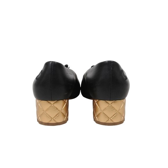 Chanel Womens Camellia Ballet Pumps Size 8 US 38 Black Leather Flower Gold Heels - Picture 6 of 8